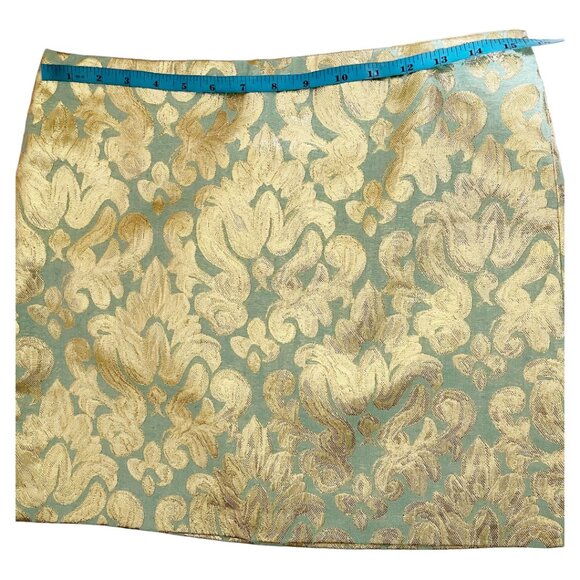 J. Crew Factory Size 4 Green Gold Metallic Brocade Mini Skirt - Picture 5 of 6